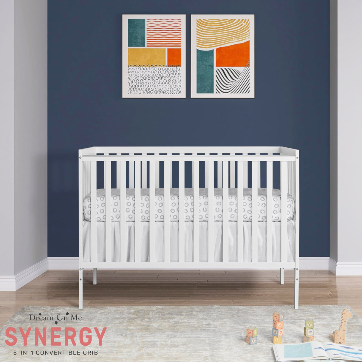 Dream On Me Synergy 5-In-1 Convertible Crib In White, Greenguard Gold Certified Dream On Me