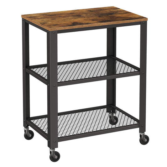 VASAGLE Serving Cart, 3-Tier Bar Cart on Wheels with Storage and Steel Frame, Rustic Brown ULRC78X, 15.7 x 23.6 x 30.6 Inches - WoodArtSupply