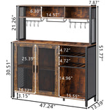 Loomie Wine Bar Cabinet with LED Lights, Industrial Coffee Bar Cabinet with 3 Storage Compartments & Wine Rack &Glass Holder,Sideboard Buffet Cabinet for Liquor and Glasses,Liquor Cabinet,Rustic Brown Loomie