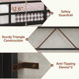 Twin Loft Bed with L-Shaped Desk, Metal Twin Size Loft Bed for Kids with Storage Headboard&Hall Tree, 2 Fabric Drawers, LED Lights&Charging Station, Safety Guard & Ladder, No Box Spring Needed (Gray) Dnxao