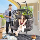 BLUEXYARD Extra Large Double Hanging Egg Chair with Stand, 2 Person Outdoor Indoor Swing Chair, 700 Lbs Heavy‑Duty Wicker Hammock Loveseat with Cushion for Patio Balcony Backyard, Dark Gray BULEXYARD