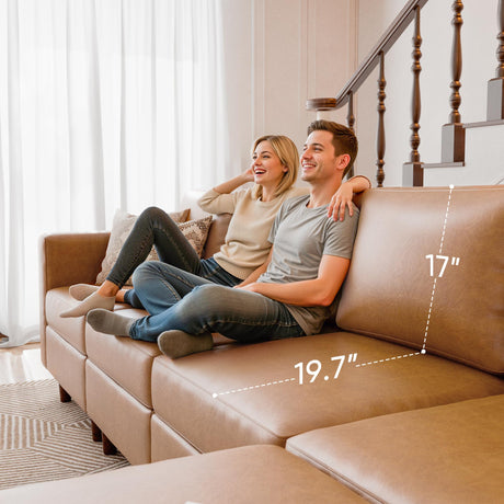 ABCASA 118.5" Faux Leather Modular Sectional Sofa with Storage Seat, Oversized 4 Seater Couch Deep Seat with Removable Cover Brown ABCASA