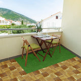 Sasylvia 48 Pcs Hardwood Interlocking Patio Deck Tile and Artificial Grass Tile Waterproof Wood Flooring Tile Interlocking Turf Tile Outdoor Self Draining Tile for Balcony Garden Patio Lawn, 12 x 12'' Sasylvia