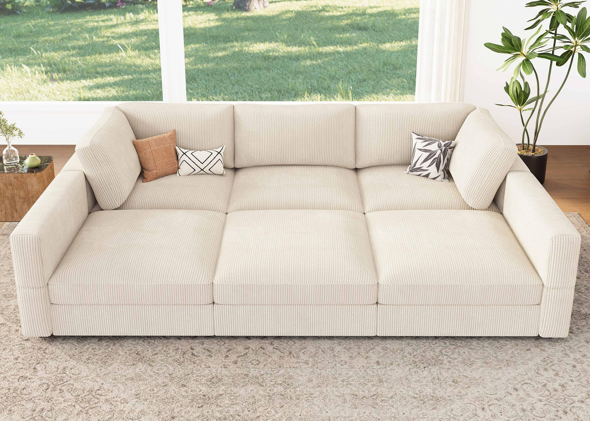 HONBAY Modular Sectional Sofa with Storage Corduroy Sectional Sleeper Sofa Modular Sectional Couches for Living Room,Beige HONBAY