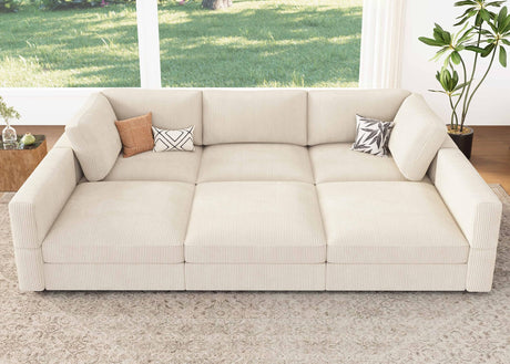 HONBAY Modular Sectional Sofa with Storage Corduroy Sectional Sleeper Sofa Modular Sectional Couches for Living Room,Beige HONBAY