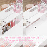 VoirStar Glass Vanity Desk with Large Lighted Mirror, 45" Big Makeup Vanity with 6 Drawers & Cabinet, 3 Lighting Colors, Makeup Vanity Desk with Glass Top, Hollywood Makeup Vanity with Lights, White VoirStar