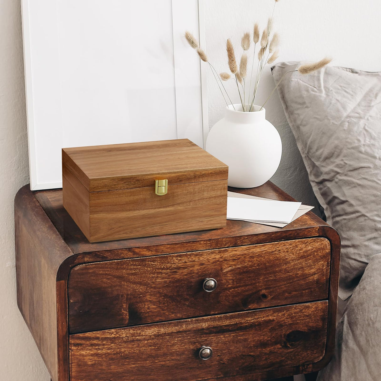 DRASTAR Keepsake Box, Wooden Box with Hinged Lid, Large Memory Box, Acacia Wooden Storage Box, Decorative Wooden Box with Lids, Treasure Box for Crafts, Photo Storage Box DRASTAR