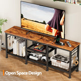 Furologee TV Stand with Power Outlets, Entertainment Center with Open Storage Shelves for TVs up to 55 Inch, TV Media Console Table with Soundbar Shelf for Living Room, Bedroom, Rustic Brown Furologee
