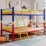 PAOFIN Metal Bunk Bed Twin Over Twin, Industrial Bunkbeds with Ladder and Full-Length Guardrail, Space-Saving Bed Frame Noise Free, No Boxing Spring Needed, Colorful PAOFIN
