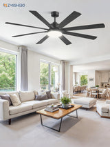 72 Inch Large Ceiling Fan with Remote, Indoor/Outdoor Industrial Ceiling Fan with Large LED Panel, Quiet Reversible DC Motor, 6-Speed, 3CCT, Black Ceiling Fans with Light for Patio, Livingroom, Garage ZMISHIBO