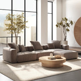 Sdorens 141.73" Modular Sectional Sofa Cloud Couch, L Shaped Sofa with Ottoman, Corduroy Couch with 5 Pillows, Oversized Corduroy Sectional Couches for Living Room, Washable Cover, Brown Sdorens