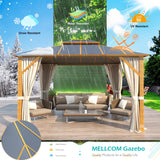 MELLCOM 10x12FT Hardtop Gazebo, Wooden Finish Coated Aluminum Patio Gazebo with Aluminum Composite Double Roof for Patio Lawn and Garden, Curtains and Netting Included MELLCOM