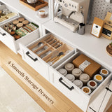 Unikito 71" Tall Kitchen Pantry Storage Cabinet with LED Light & Outlet, 63" Wide Kitchen Hutch Cabinet with Large Countertop, DIY Pegboard and Drawers, Farmhouse Food Pantry for Living Room, White Unikito