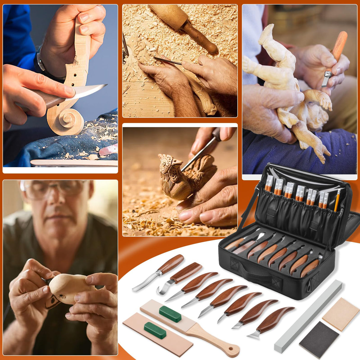 Olerqzer Wood Carving Kit,35-in-1 Wood Whittling Kit for Beginners,Wood Carving Knife Set Whittling Knife Wood Carving Knives Carving Tools with Large Storage Tool Bag(35PCS) Olerqzer