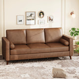 81" Faux Leather Sofa, Mid Century Modern Deep Seat Couch, Upholstered Cushion&Removable Cover, Brown PU Couch, 3 Seat Sofa for Living Room, Office, Brown IDEALHOUSE