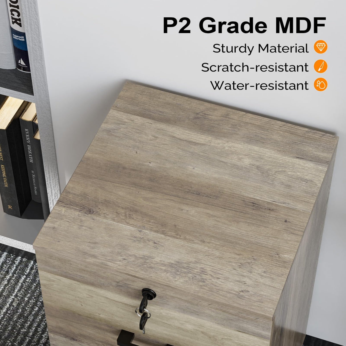 VINGLI 2 Drawer File Cabinet with Lock, Wood Rustic Gray File Cabinet for Letter Size File Folders with Tabs, Under Desk Rolling File Cabinets for Home Office, Mobile Filing Cabinet Printer Stand VINGLI