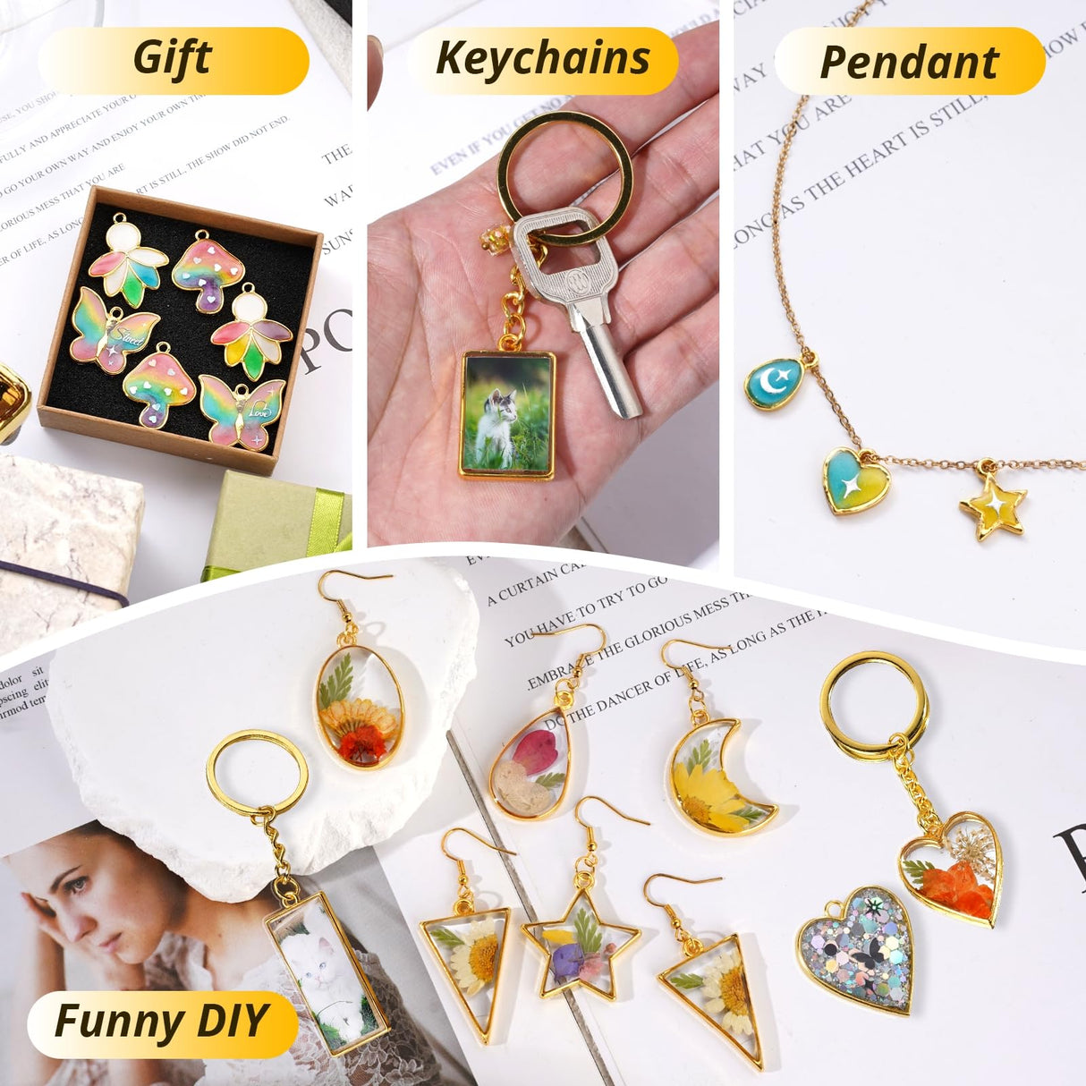 LET'S RESIN 172 pcs Open Bezels for Resin, 2 Size 36 Styles of Gold Hollow Frame Pendants Bezels with 100pcs Jump Rings, Unique Resin Bezels for Jewelry Making, Necklaces Earrings Making Supplies LET'S RESIN