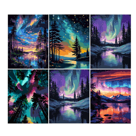 6 Pack Paint by Numbers Kit for Adults-Aurora Adult Paint by Number Kits on Canvas for Beginners,Nature Scenery DIY Acrylic Number Painting Kits for Home Wall Decor Gift 11.8x15.7Inch (Without Frame) RYMILIE