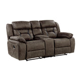 Homelegance Reclining Loveseat, Polished Microfiber Manual Double Recliner Loveseat with Center Console, Dark Brown Homelegance