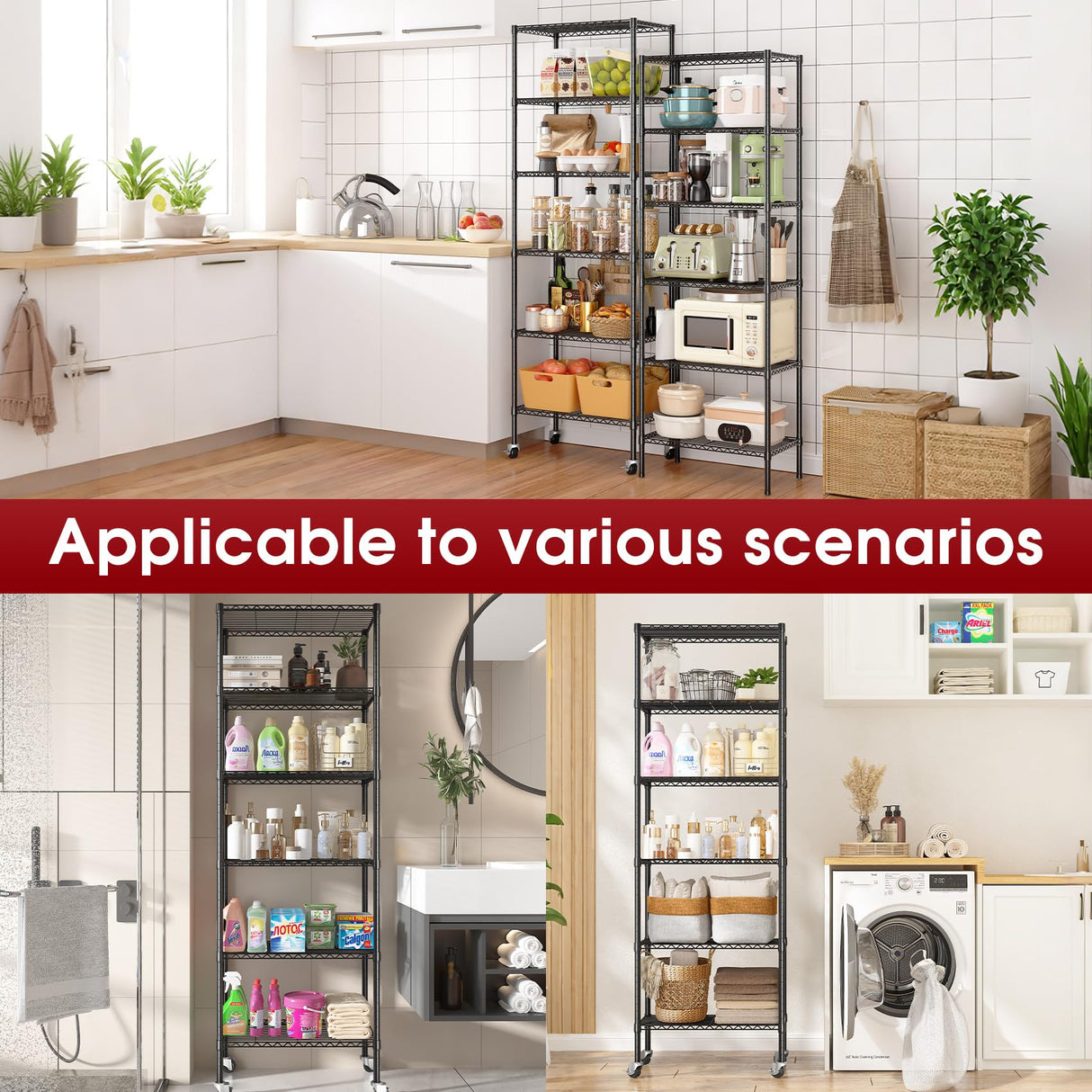 Homtura 6-Tier Rolling Storage Shelves, 14" D x 24" W x 71" H Adjustable Space-Saving Wire Rack Shelving, 750 lbs Capacity Heavy Duty Metal Shelving with Wheels for Garage, Closet, Kitchen Homtura