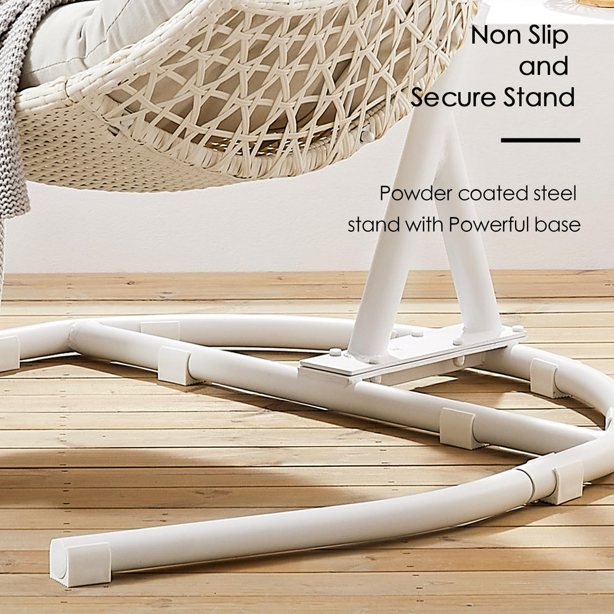 Ulax Furniture Hanging Egg Chair, Wicker Rattan Swing Hammock Chair with White Stand and Beige Cushion for Indoor Outdoor Ulax furniture