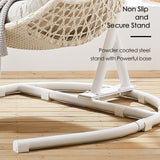 Ulax Furniture Hanging Egg Chair, Wicker Rattan Swing Hammock Chair with White Stand and Beige Cushion for Indoor Outdoor Ulax furniture