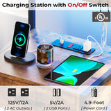 AOGLLATI Nightstand Set of 2 with Charging Station and LED Lights, Bedside Table with 3 Drawers and Open Storage Shelves, 2 USB Ports and 2 AC Outlets, LED Night Stand for Bedroom, Rustic Brown AOGLLATI