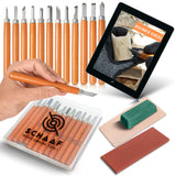 Beginner-Friendly Wood Carving Kit, 15pc Wood Carving Tools Set with Razor Sharp Carving Knives & Mini Chisels, Linoleum Carving Tools, and Woodworking Tools for DIY Crafts from Schaaf Tools (Large) Schaaf Wood Carving Tools