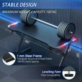 HLDIRECT 40 INCH Gaming Desk with LED Lights, Home Office Gamer Desk, Ergonomic Computer Table with Large Carbon Fiber Desktop, Office Workstation, Cup Holder & Headphone Hook, Black HLDIRECT