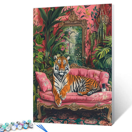 Fierce Tiger Paint by Numbers Pink Sofa Paint by Numbers Kits for Adult,Bohemia Paint by Numbers Abstract Watercolor on Canvas for Home Wall Decor Without Framed 16''W x 20''H Aihonmin