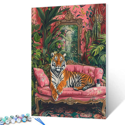 Fierce Tiger Paint by Numbers Pink Sofa Paint by Numbers Kits for Adult,Bohemia Paint by Numbers Abstract Watercolor on Canvas for Home Wall Decor Without Framed 16''W x 20''H