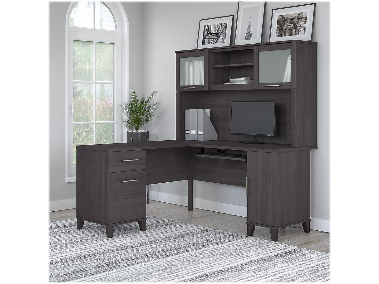 Bush SET002SG Somerset 60-Inch W L-Shaped Desk with Hutch, Storm Gray Bush Business Furniture