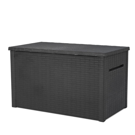 Keter Java XXL 230 Gallon Resin Rattan Look Large Outdoor Storage Deck Box for Patio Furniture Cushions, Pool Toys, and Garden Tools, Dark Grey Keter