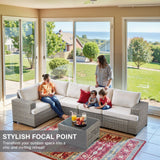 Belord 6 Piece Wicker Patio Furniture Set - 10" Wide Armrests Outdoor Sectional Couch, 5-Seater Modular Patio Conversation Set with Glass Coffee Table for Deck Backyard Sunroom Belord