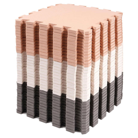 BalanceFrom Fitness 16 Tile Thick Non Slip Interlocking EVA Foam Kids Puzzle Home Floor Exercise Play Mat Set, Covers 16 Square Feet, Cream/Gray/Beige BalanceFrom