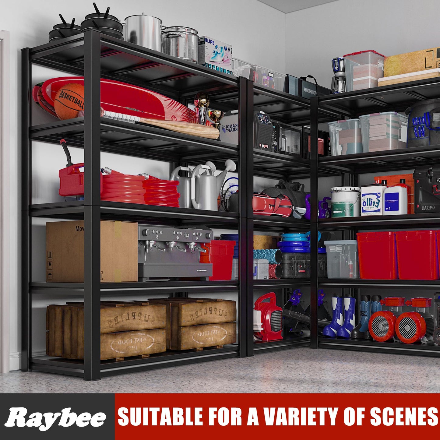 Raybee Garage Shelving 2000LBS Heavy Duty Storage Shelves Adjustable 5 Tier Metal Shelves for Storage Garage Shelves Storage Rack Shelving Unit Pantry Shelf for Kitchen, 32"W x 16.5"D x 63"H, - WoodArtSupply