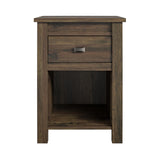 Ameriwood Home Farmington Country Style Nightstand with Barn Door Design, Concealed Drawer and Open Cubby, Textured Weathered Medium Brown Finish Ameriwood Home