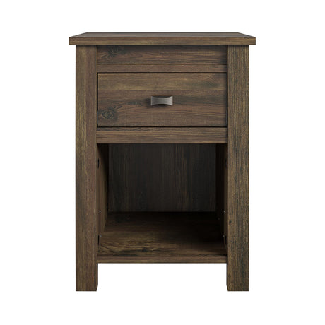 Ameriwood Home Farmington Country Style Nightstand with Barn Door Design, Concealed Drawer and Open Cubby, Textured Weathered Medium Brown Finish Ameriwood Home