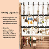 DGWJSU Jewelry Organizer Stand, 5 Layer Earring Holder Organizer with Necklace Holder, Rustic Wood Earring Organizer Display for Stud Earring Bracelet Necklace Ring, Watches DGWJSU