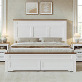 RALGEND Farmhouse Full Size Bed Frame with 51.2" Tall Headboard & Footboard, Wooden Platform Bed Frame with Large Storage Drawers, No Squeak, No Box Spring Needed, White and Walnut RALGEND