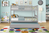 WIILAYOK Full Over Full Bunk Bed with Trundle, Convertible to 2 Full Size Platform Bed, Full Size Bunk Bed with Ladder and Safety Rails for Teens, Adults, Grey WIILAYOK