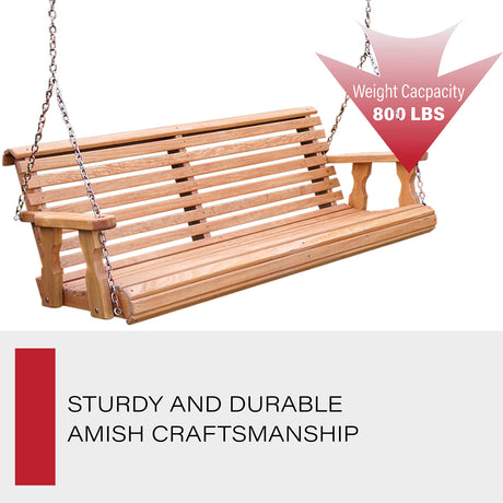 Amish Casual Heavy Duty 800 Lb Roll Back Treated Porch Swing with Hanging Chains (5 Foot, Cedar Stain) Amish Casual