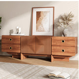 JOINICE TV Stand, Boho TV Stand for Living Room, Mid Century Modern TV Stand, Storage Cabinet and Entertainment Center, Modern TV Console Table for 75+ Inch TV(Cherry 66") JOINICE