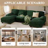 Furniwell Convertible Sectional Sofa Couch, 4 Seat Sofa Set for Living Room U-Shaped Modern Fabric Modular Sofa Sleeper with Double Chaise & Memory Foam (Fabric, Dark Green) Furniwell