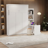 Queen Size Murphy Bed, Vertical Wall Bed with Fold-Out Desk and Storage Shelf, Morden Design Hidden Bed Frame Gas Struts, Space Saving(Not Including Mattress) Gahowlen