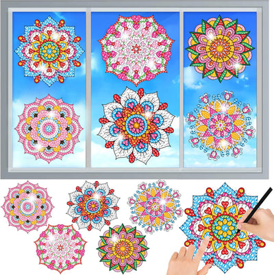 MEIEST 6 PCS Diamond Art Painting Kits for Suncatchers Mandala Art Stained Glass Window Clings, Mosaic Painting by Numbers,Window Film Static Clings 3D Decals,Art Craft Supplies (5)