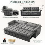 Jocisland 93” Convertible Sofa Bed with Pull-Out Sleeper, 4-in-1 Couch with 5-Position Backrest, Tufted Chenille, Easy 10-Min Assembly, Modern Couch for Living Room & Guests – Gray Jocisland