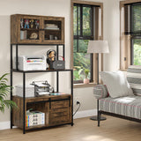 Furniouse 6-Tier Kitchen Bakers Rack with Power Outlet, Industrial Microwave Oven Stand with Shelves, Kitchen Utility Storage Shelf with Cabinet, Standing Storage Rack (Rustic Brown) Furniouse