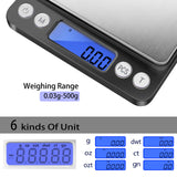 Fuzion Digital Gram Scale with 2 Trays, 500g/ 0.01g Small Jewelry Scale, 6 Units Gram Scales Digital Weight Gram and Oz, Tare Function, Digital Herb Scale for Food, Mini Reptile Fuzion