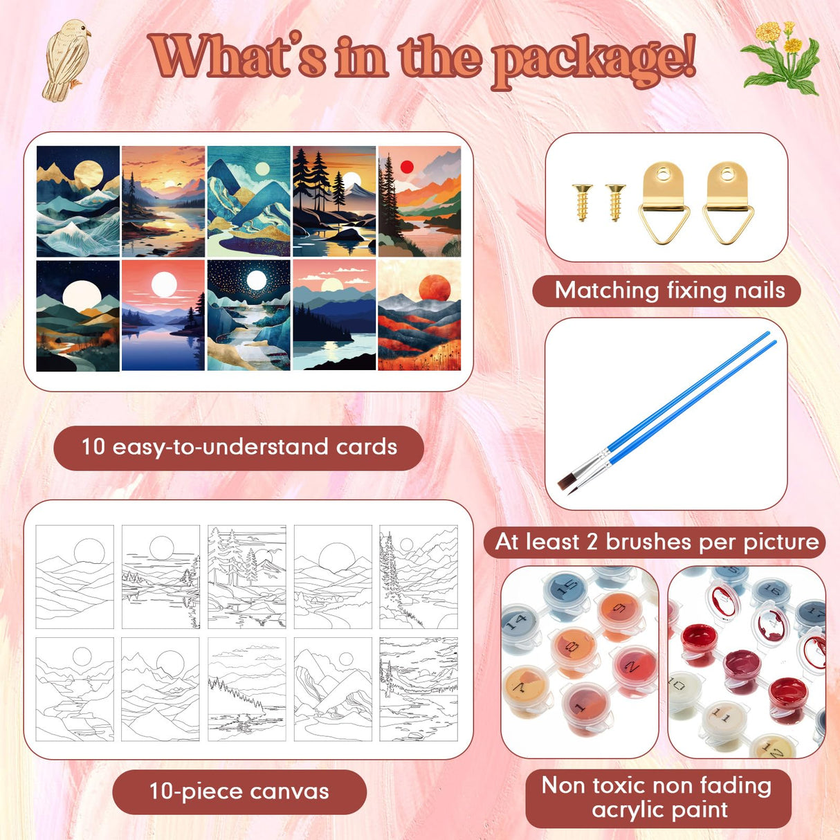 Gueevin 10 Pack Paint by Number DIY for Adults Paint by Numbers Acrylic Painting Kits Canvas, Without Frame, Simple Oil Painting for Spring Summer Gift Wall Decor 12 x 16 inch(Mountain Style) Gueevin